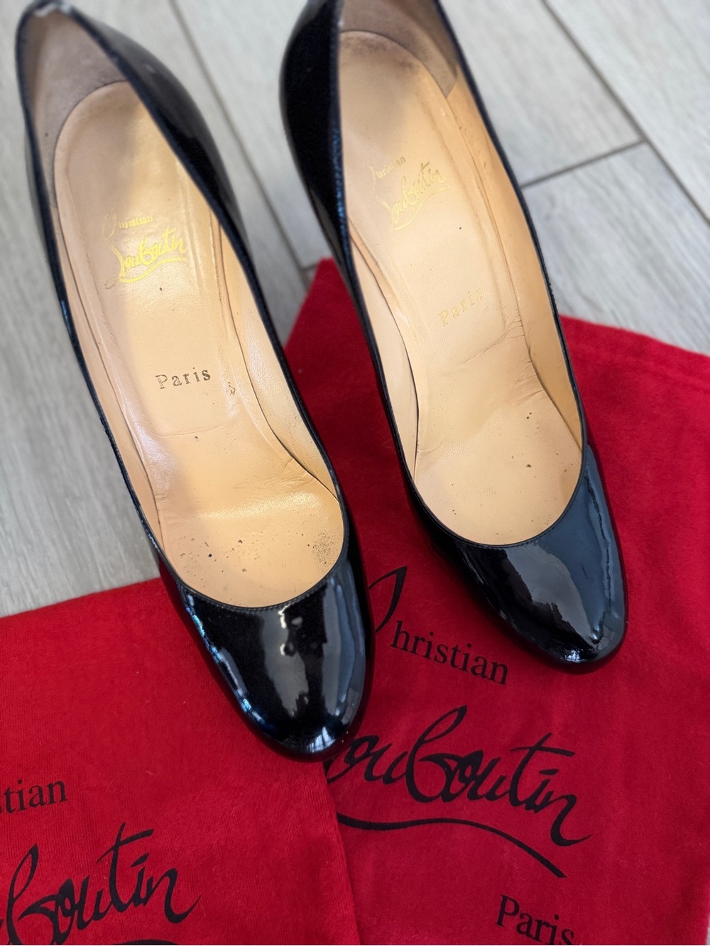 Christian Louboutin Black Patent Leather Rounded Toe Pumps